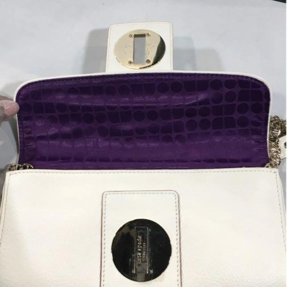 Women’s Kate Spade Turnlock Chic White Leather with Gold Chain Crossbody Bag